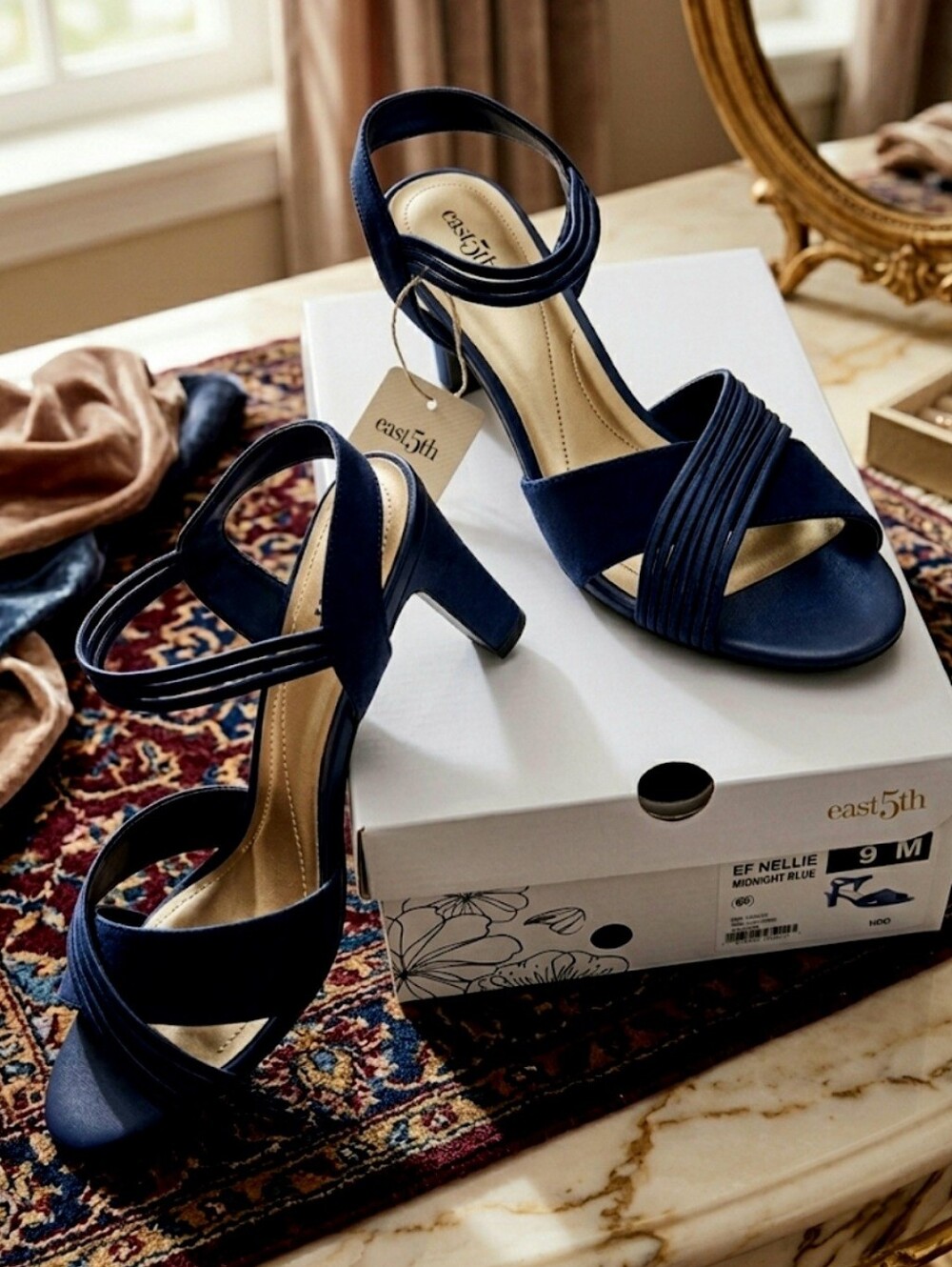Navy Heel With Elasticized Straps